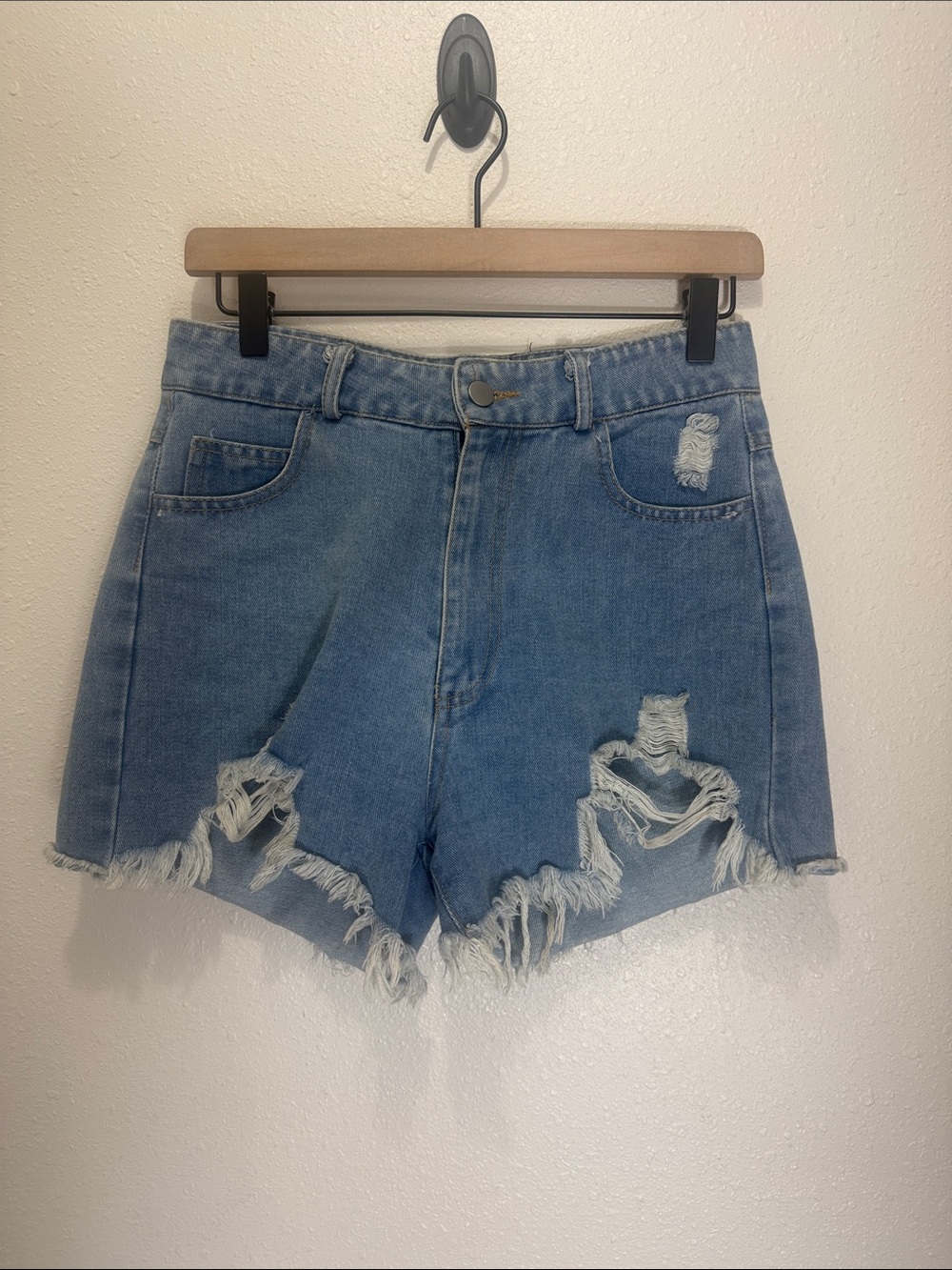 Blue B High-Rise Distressed Denim Shorts - Light Blue, Size S
